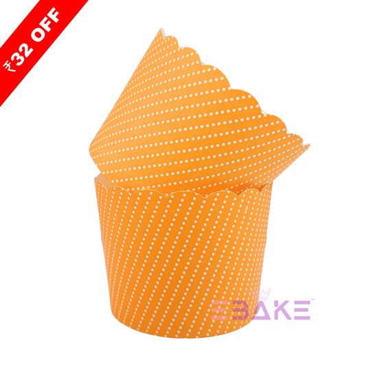 Paper Muffin Cup Orange Polka Dots - Set Of 50 Pieces Medium