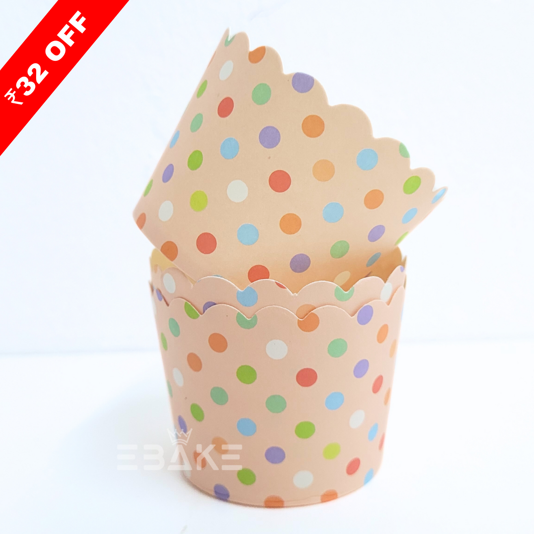 Paper Muffin Cup Polka Dots Printed - Set Of 50 Pieces Medium