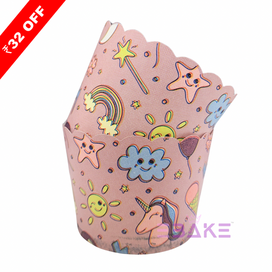 Unicorn & Rainbow Printed Paper Muffin Cup - Set Of 50 Pieces Medium