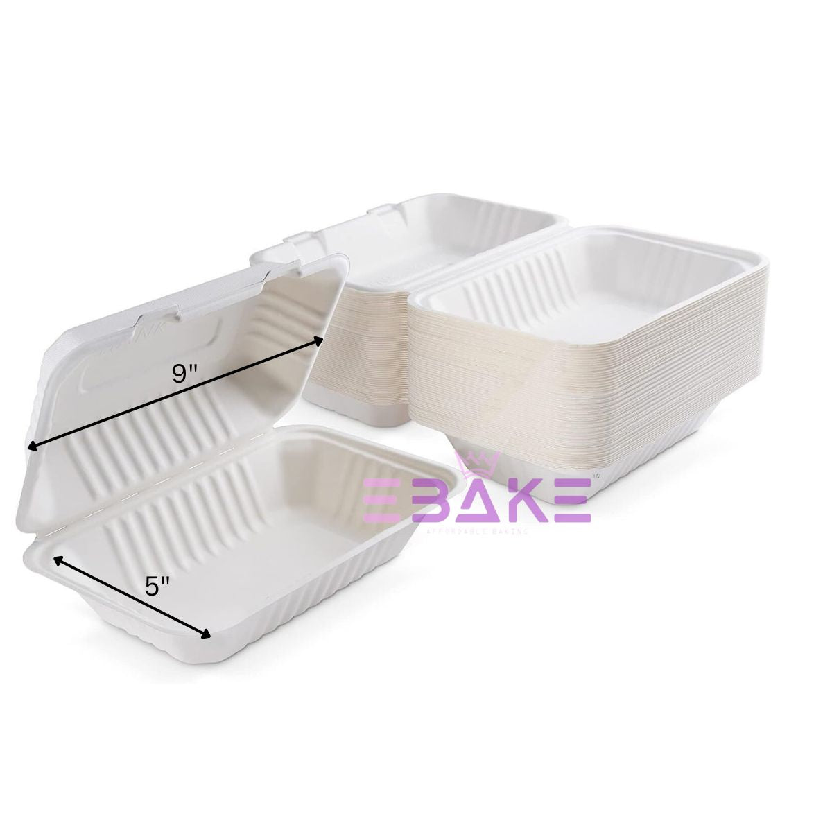 Bagasse Clamshell Container 9"x5" (Rectangle Takeway Container)