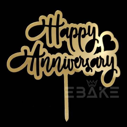 Happy Anniversary Cake Topper Golden