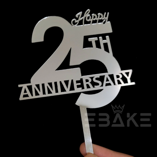 Happy 25th Anniversary Cake Topper 5 Inch Silver (Acrylic)