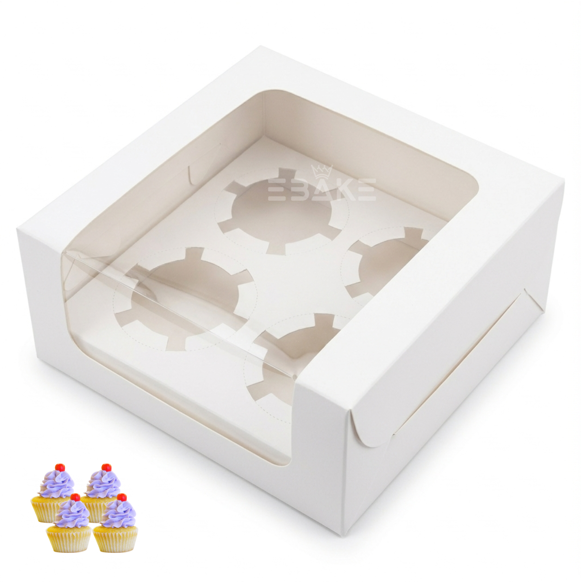 4 Pc Cupcake Box With Cavity White
