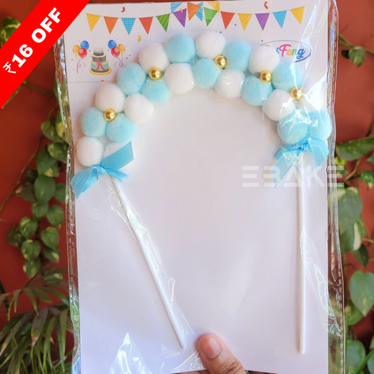 Pom Pom Arch Cake Topper Blue - Single Piece