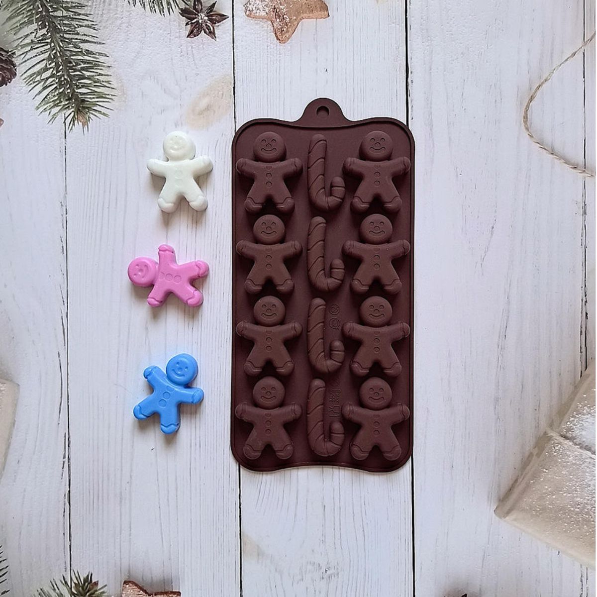 12 Cavity Ginger Breadman & Candy cane Chocolate Silicone Mould