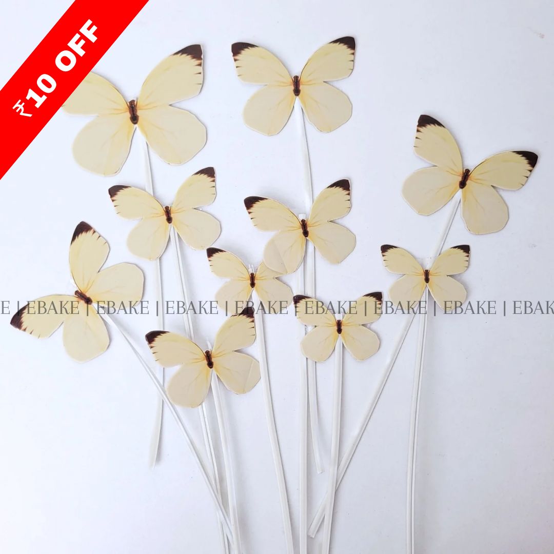 Yellow Paper Butterflies With Twistable Stick - Foldable