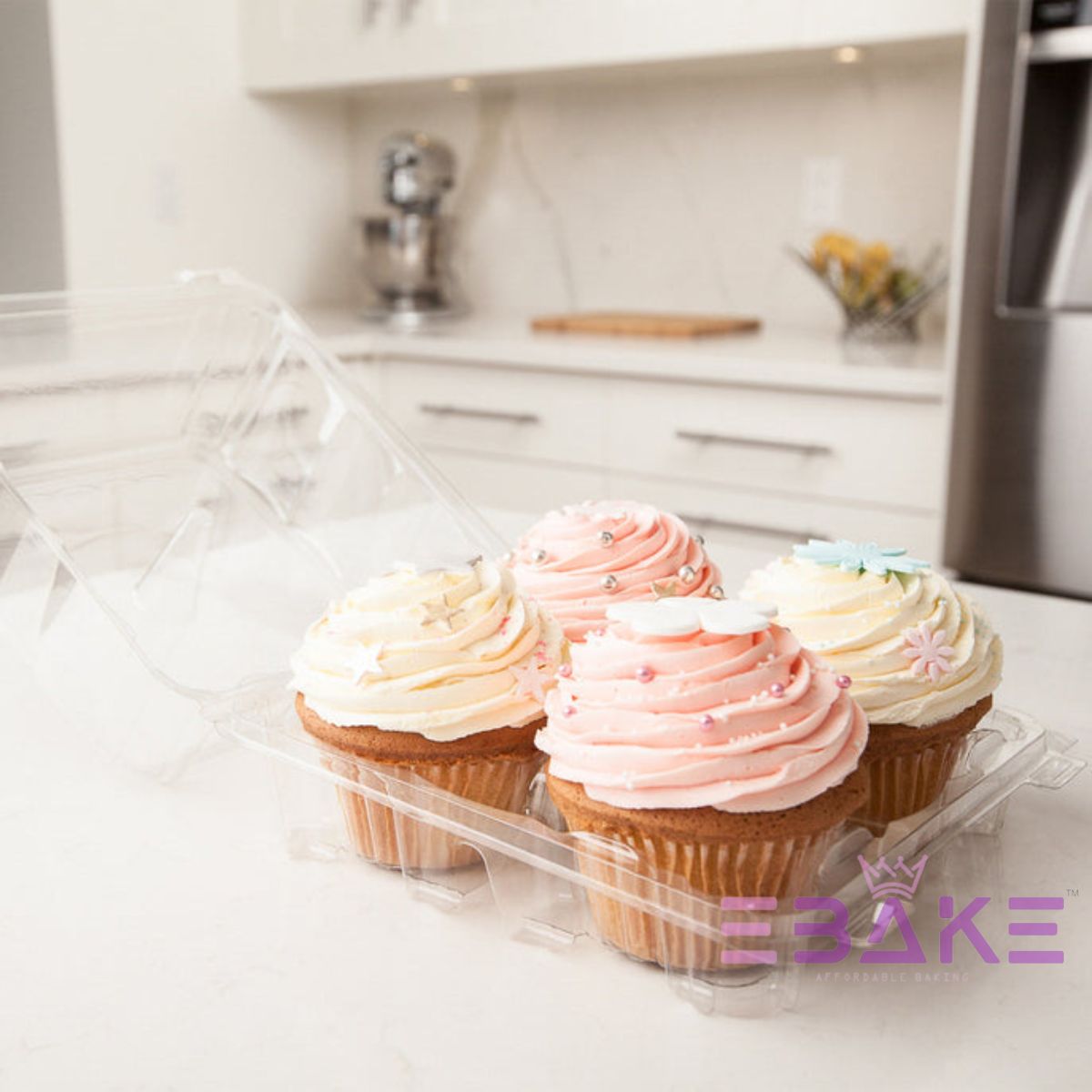 4 Cavity Plastic Cupcake Box / Clear Cupcake Holder (Set of 5 Pieces)