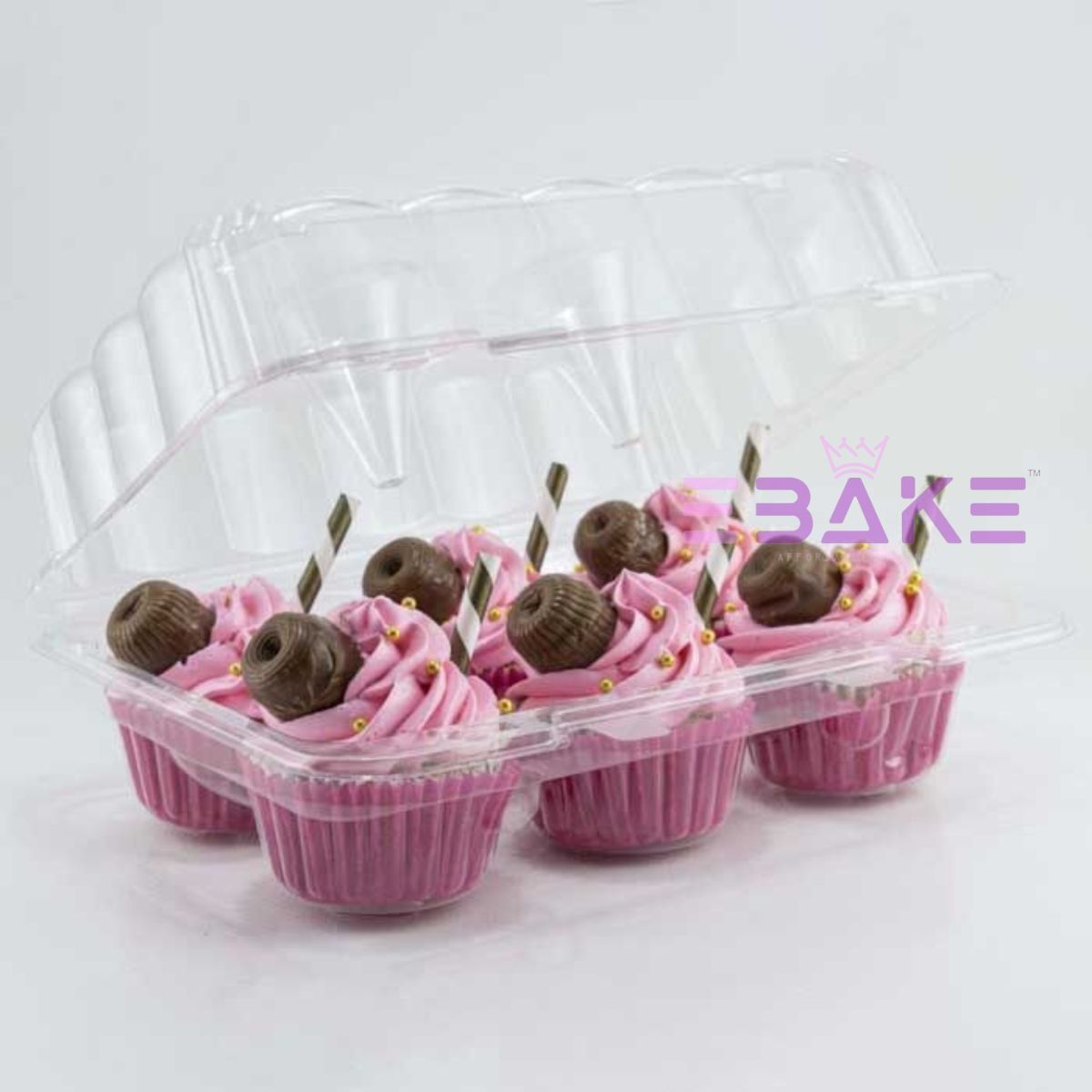 6 Cavity Plastic Cupcake Box / Clear Cupcake Holder (Set of 5 Pieces)