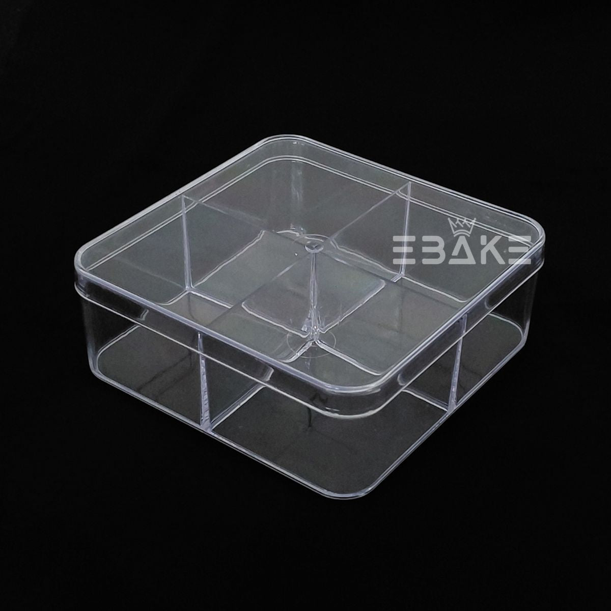400ml Square Acrylic Dessert Box With Partition / Cake Tub With 4 Cavity