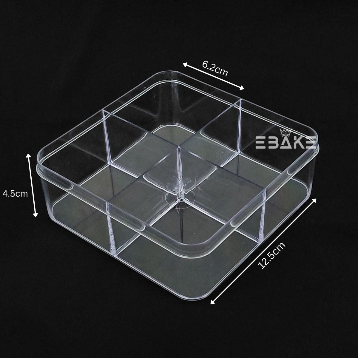 400ml Square Acrylic Dessert Box With Partition / Cake Tub With 4 Cavity