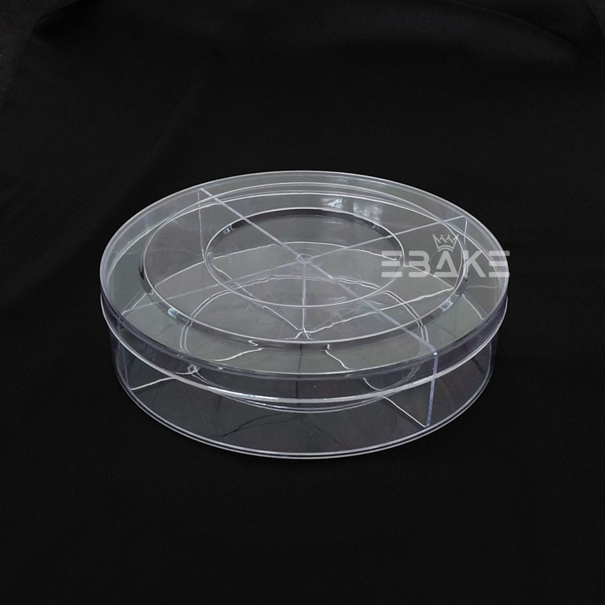 500ml Round Acrylic Dessert Box With Partition / Cake Tub With 4 Cavity 16*3.5cm
