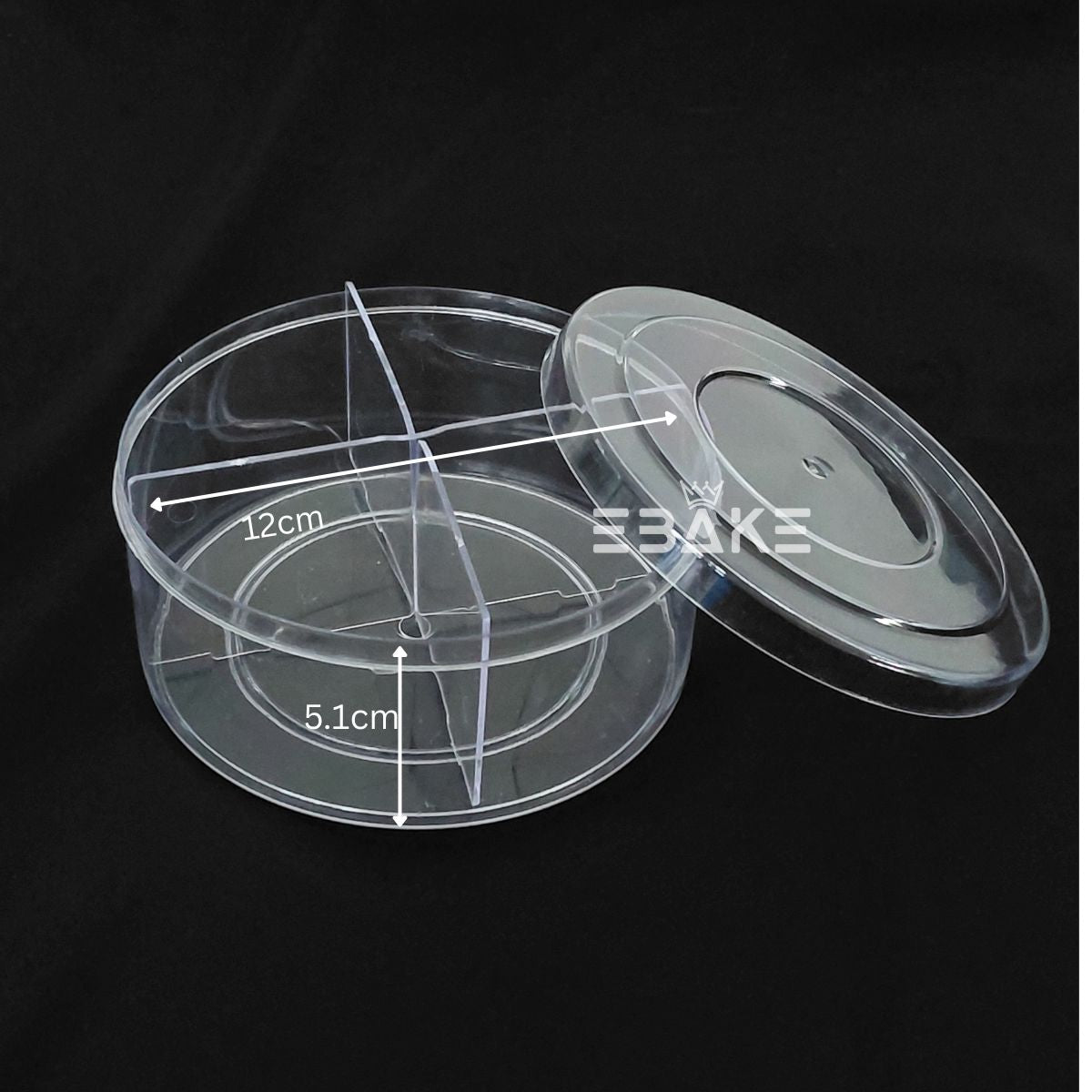 500ml Round Acrylic Dessert Box With Partition / Cake Tub With 4 Cavity 12*5.1cm