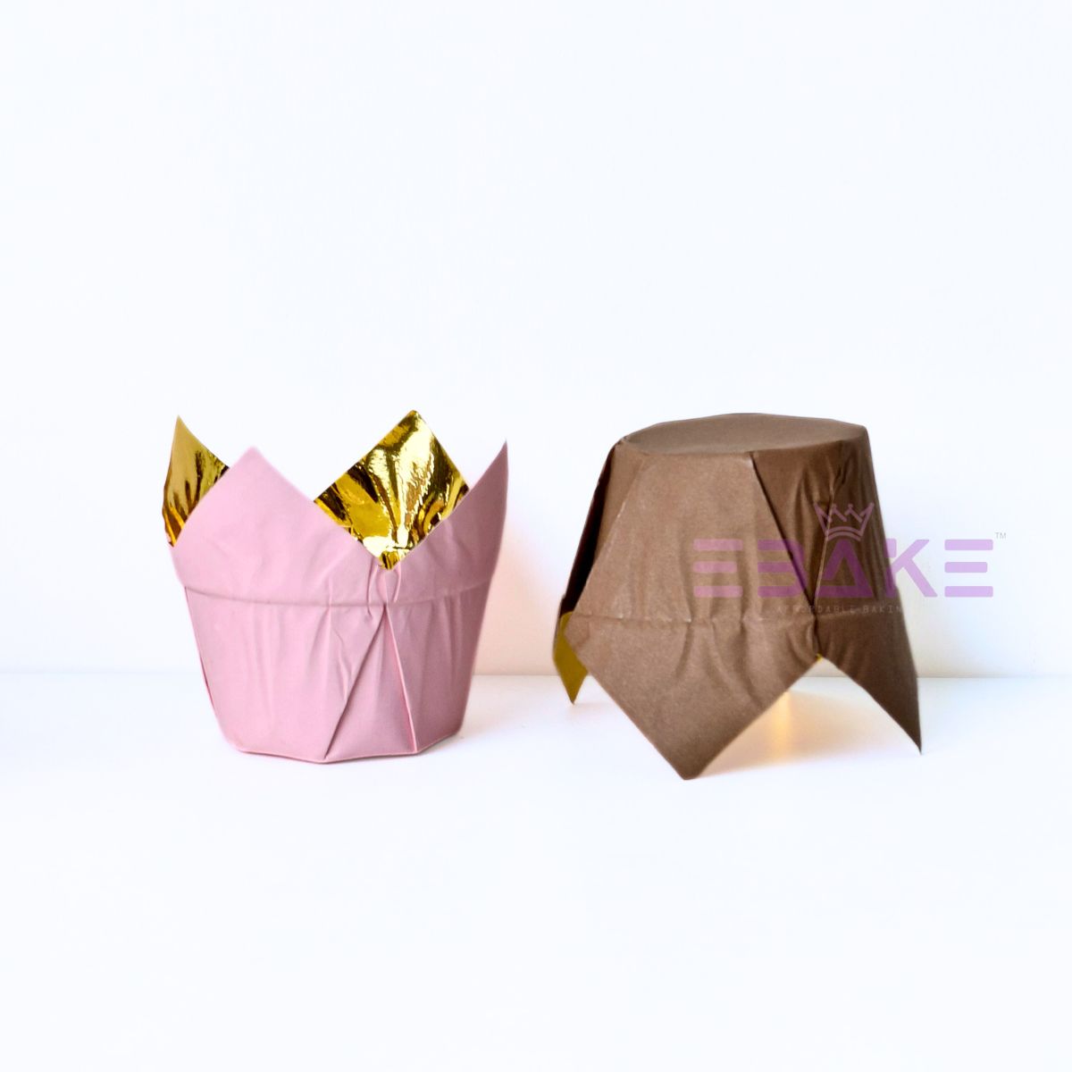 Tulip Cupcake Liner Paper Baking Cups (Set of 12) Brown & Pink