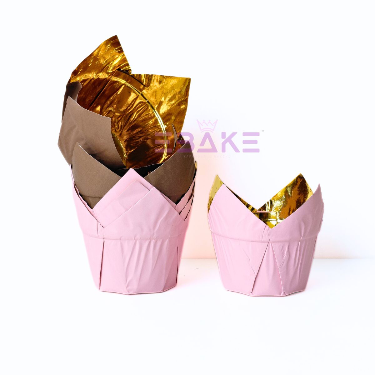 Tulip Cupcake Liner Paper Baking Cups (Set of 12) Brown & Pink