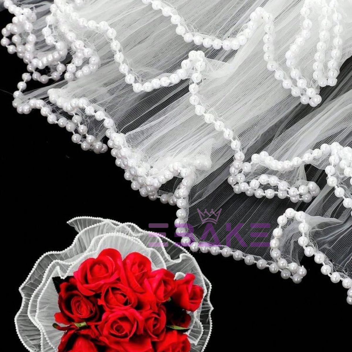 White Pleated Pearl Net for Flower Bouquet Wrapping (Noor Net) Wrinkled Wave Mesh For Wedding Cake