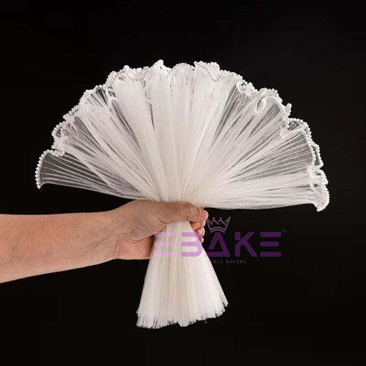 White Pleated Pearl Net for Flower Bouquet Wrapping (Noor Net) Wrinkled Wave Mesh For Wedding Cake