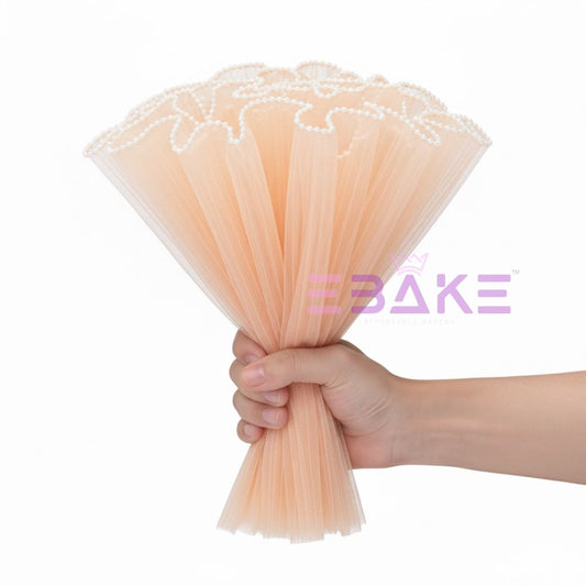 Peach Pleated Pearl Net for Flower Bouquet Wrapping (Noor Net) Wrinkled Wave Mesh For Wedding Cake
