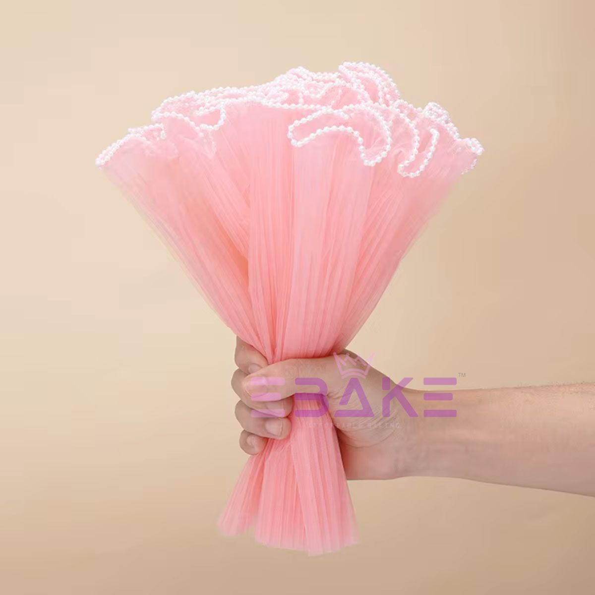 Pink Pleated Pearl Net for Flower Bouquet Wrapping (Noor Net) Wrinkled Wave Mesh For Wedding Cake