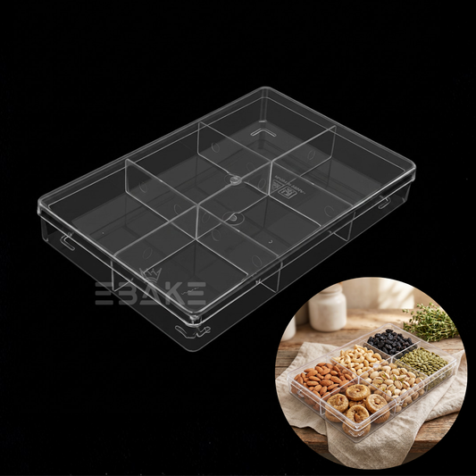 1 Litre Acrylic Dessert Box With Partition/ Nuts Tray / 6 Cavity Hamper Box