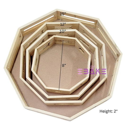 Pinewood Tray Set / Octagon Wooden Hamper Tray (Set of 4 Sizes)