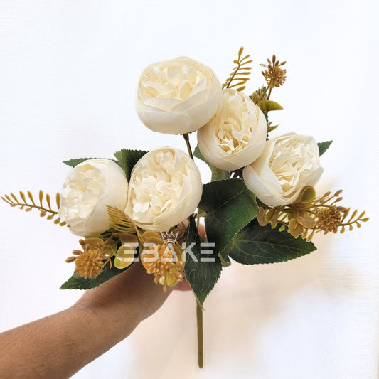 A1428 Off White Peony Bunch With Fillers (5 Peonies)