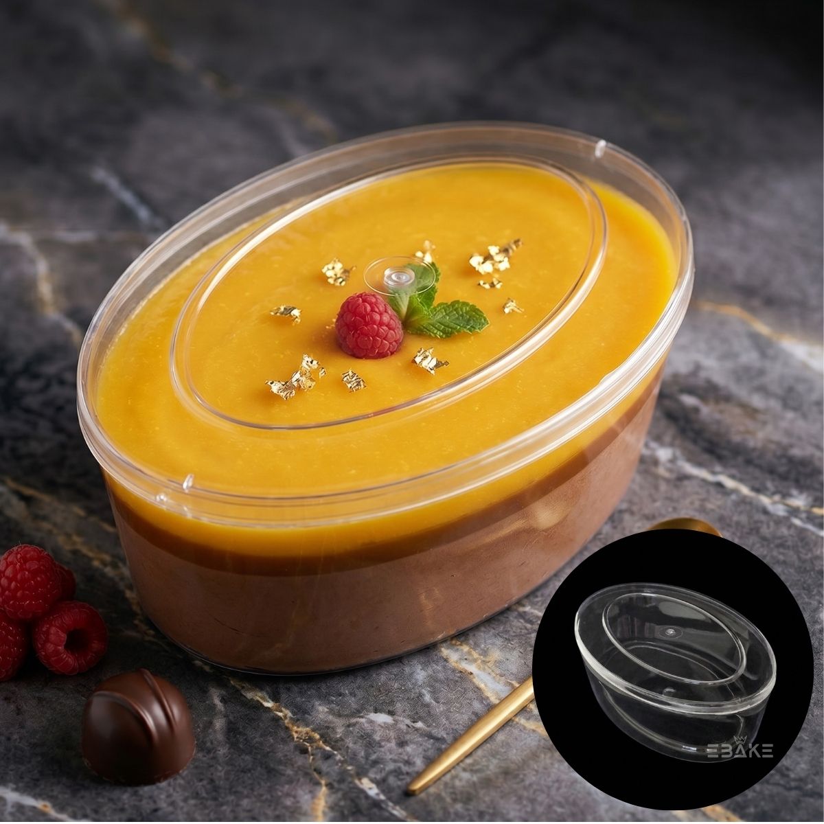 650ml Oval Acrylic Dessert Box / Cake Tub With Lid - Large (19*12.5*5.5cm)