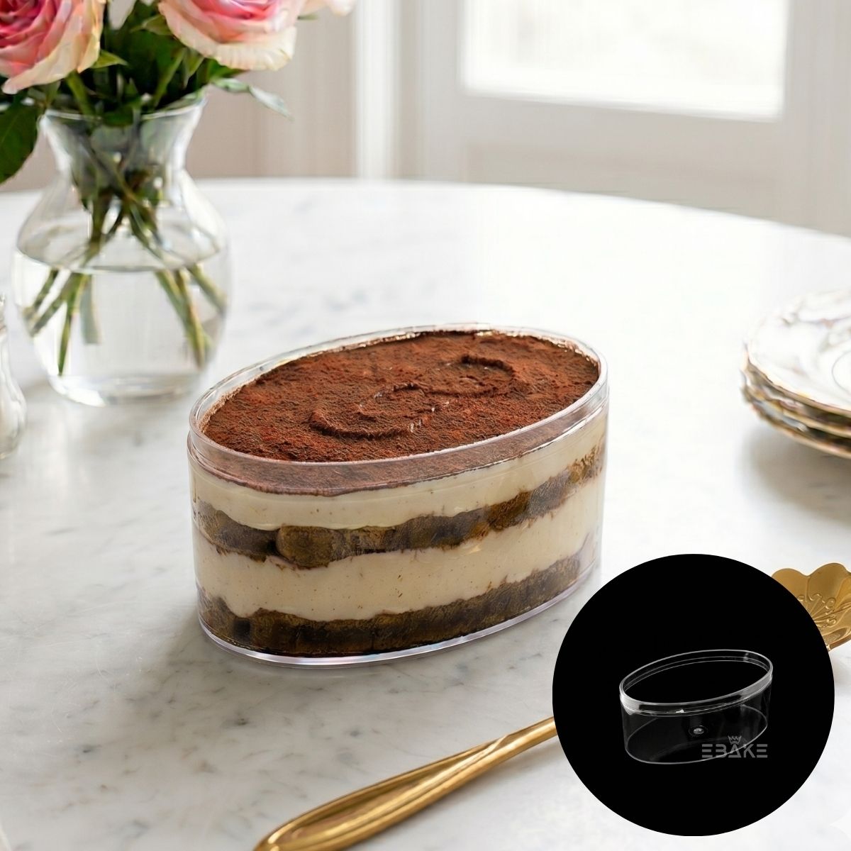 200ml Oval Acrylic Dessert Box / Cake Tub With Lid - Small (11.5*7*5cm)
