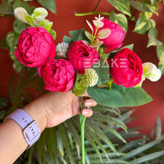 A1235 Hot Pink Peony Bunch With Fillers (5 Peonies)