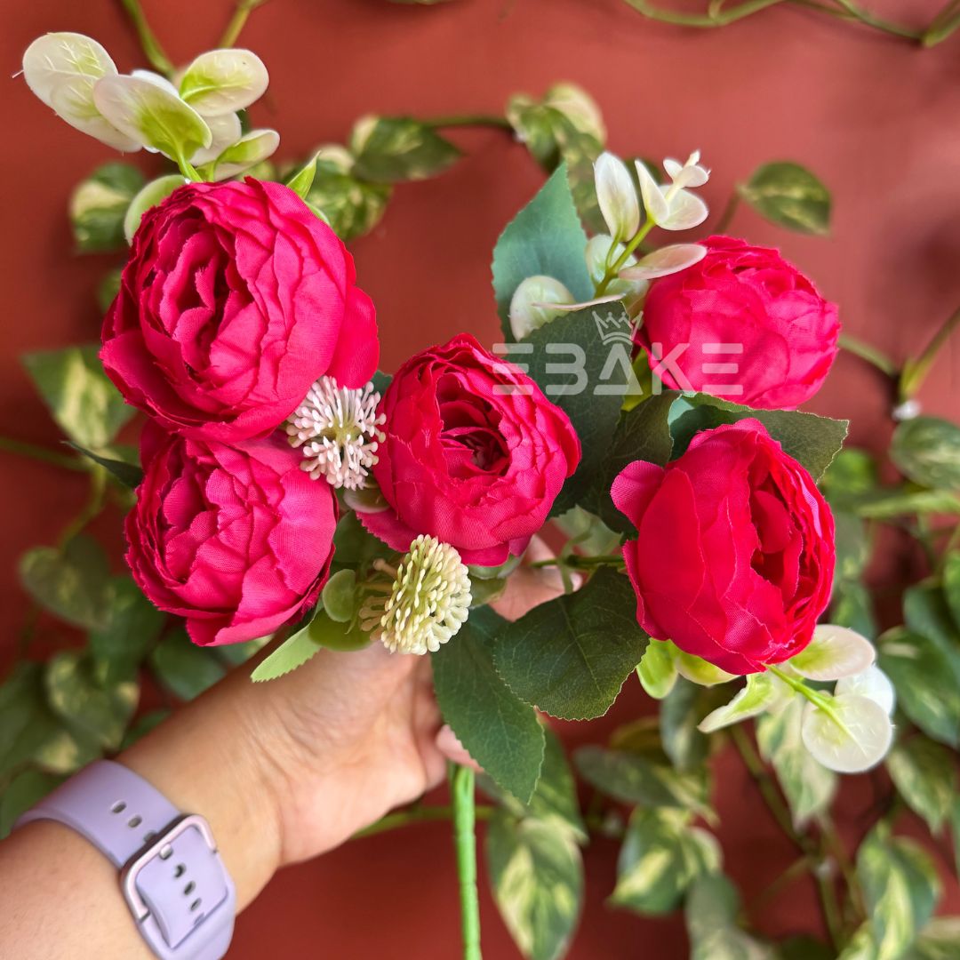 A1235 Hot Pink Peony Bunch With Fillers (5 Peonies)