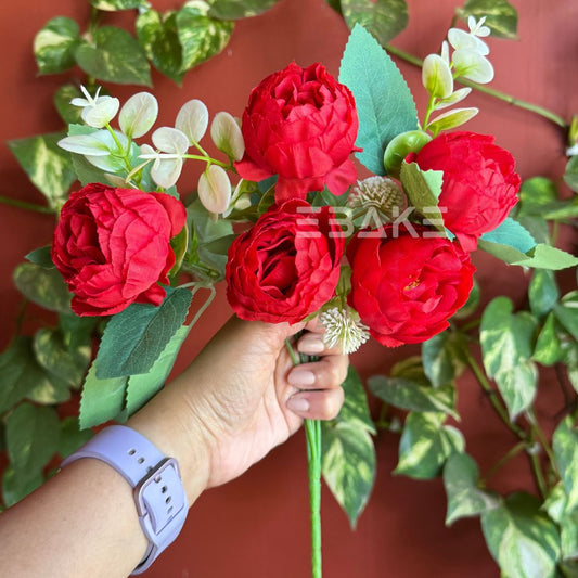 A1236 Red Peony Bunch With Fillers (5 Peonies)