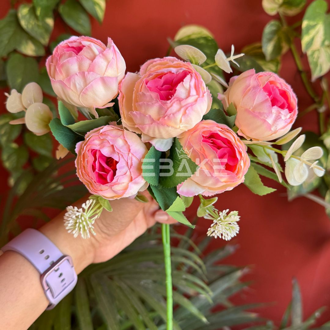 A1233 Pink Peony Bunch With Fillers (5 Peonies)