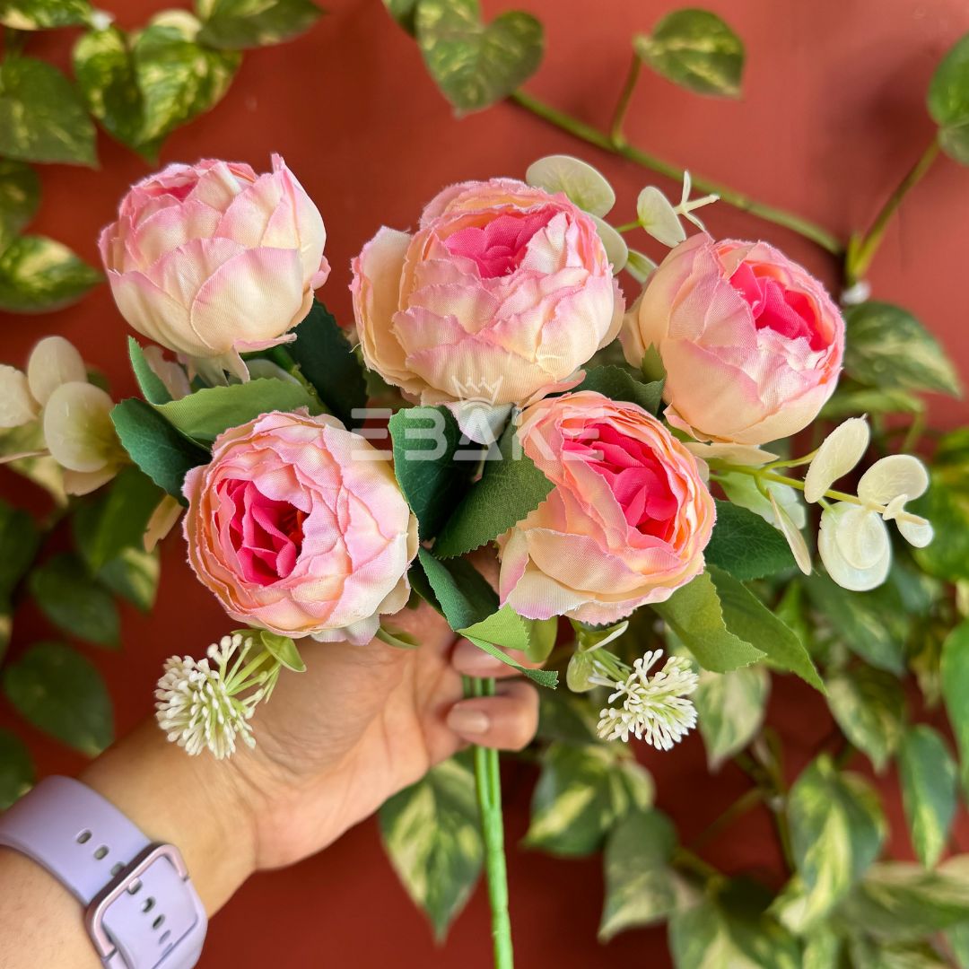 A1233 Pink Peony Bunch With Fillers (5 Peonies)