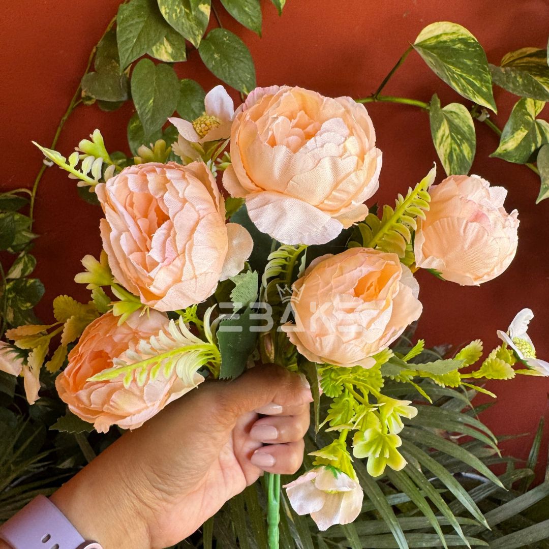 A1231 Peach Peony Bunch With Fillers (5 Peonies)