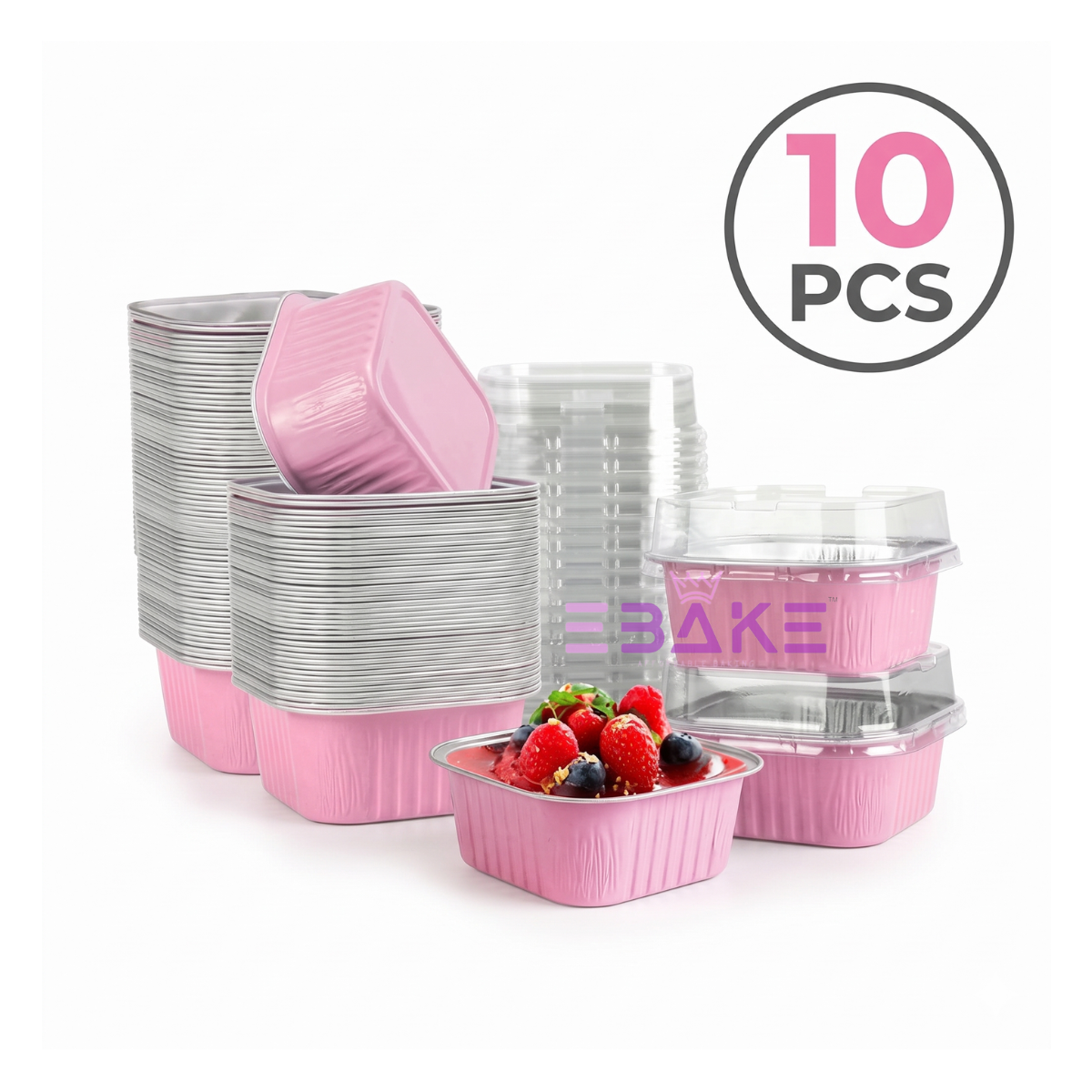 Aluminium  Foil Square Baking Cup With Lid Pink