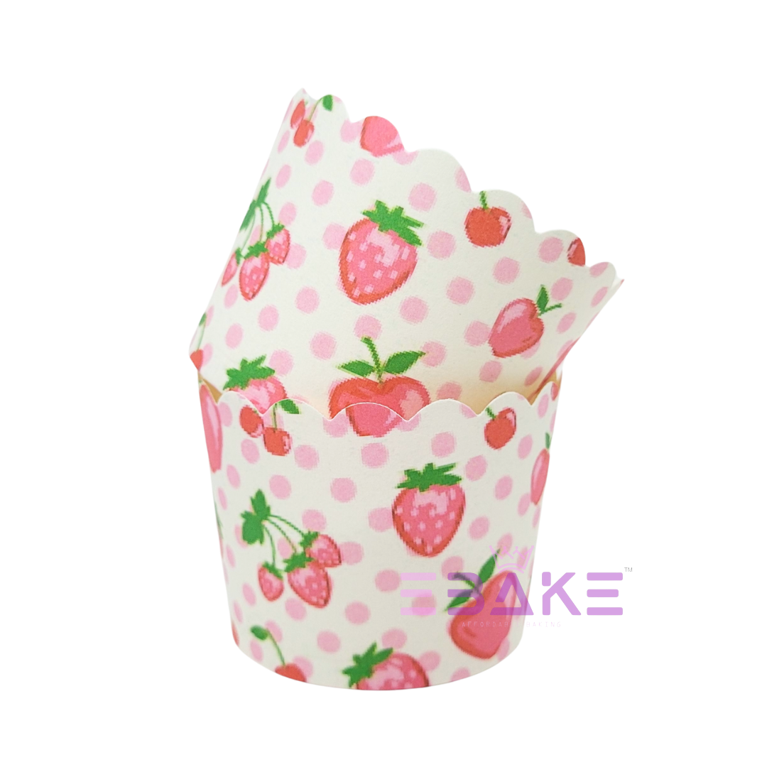 Paper Muffin Cup Strawberry Print - Set Of 50 Pieces