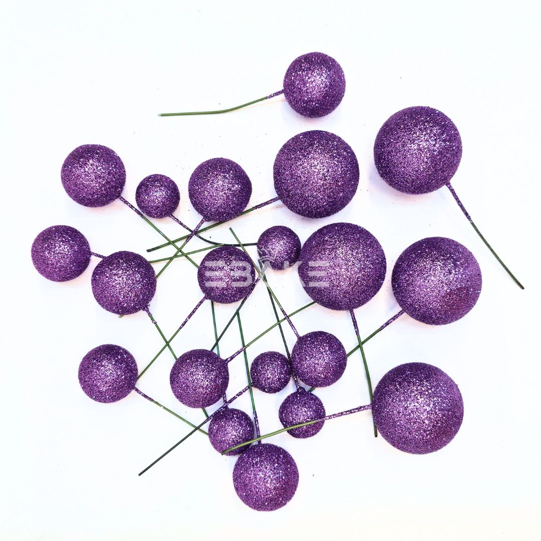 Purple Glitter Faux Balls - Set Of 20 Pieces