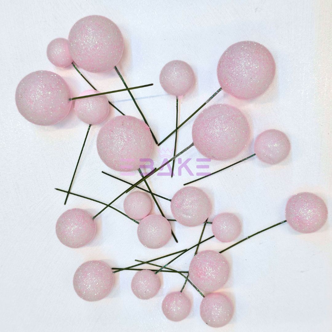 Baby Pink Glitter Faux Balls - Set Of 20 Pieces