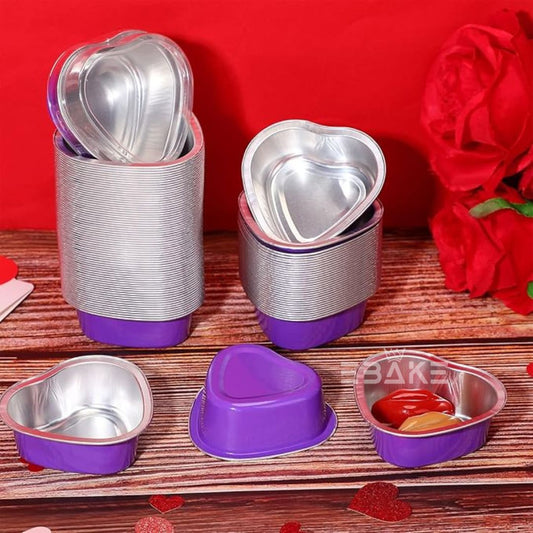 Aluminium Foil Purple Heart Shaped Baking Cup With Lid