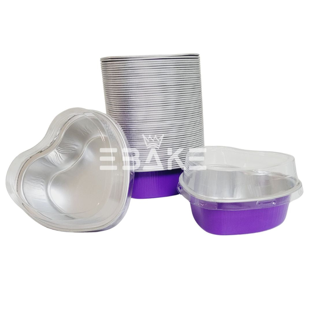 Aluminium Foil Purple Heart Shaped Baking Cup With Lid