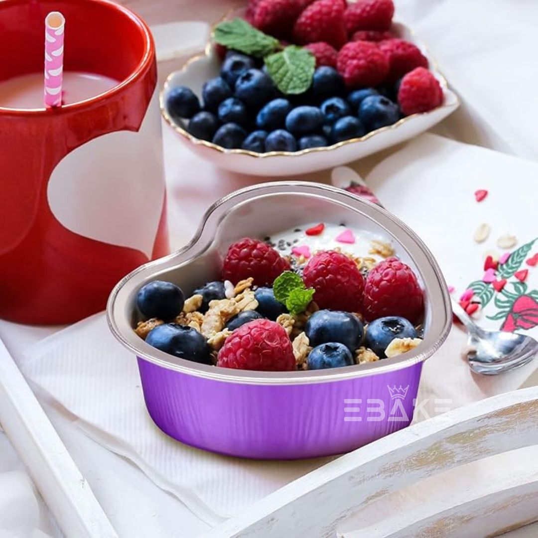 Aluminium Foil Purple Heart Shaped Baking Cup With Lid