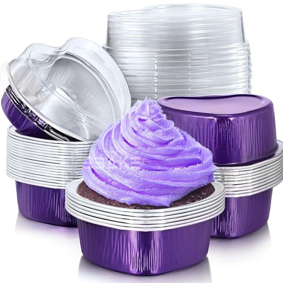 Aluminium Foil Purple Heart Shaped Baking Cup With Lid