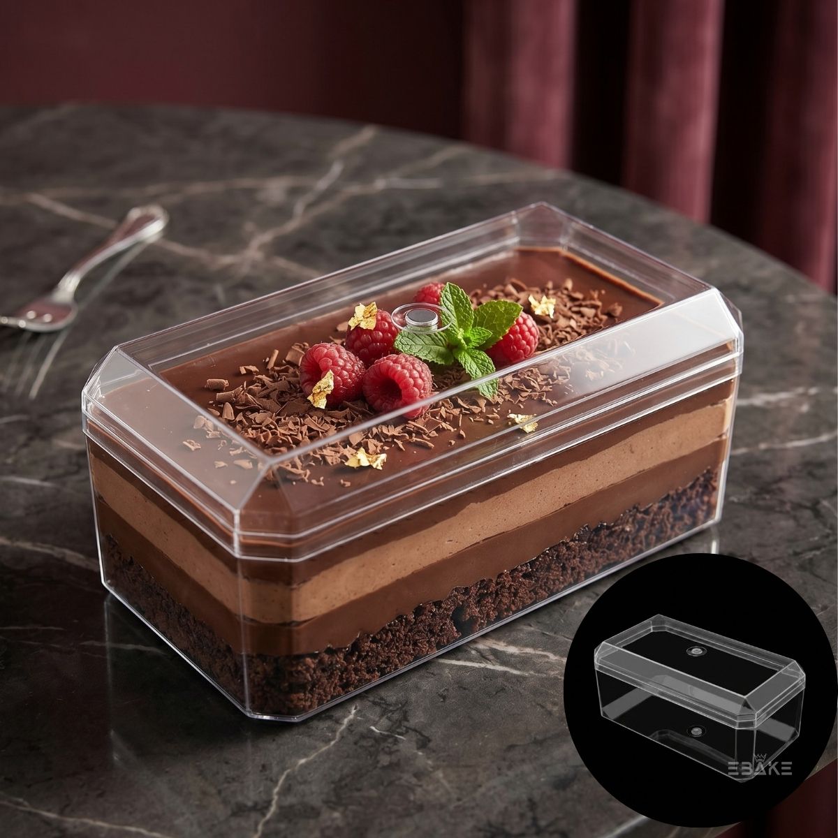 450ml Rectangle Acrylic Dessert Box / Cake Tub With Lid / Ferrero Rocher Box