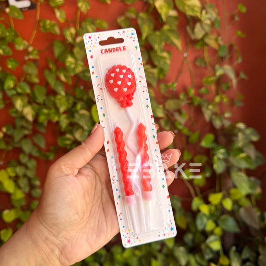 Balloon & Twisted Candle Set - Red