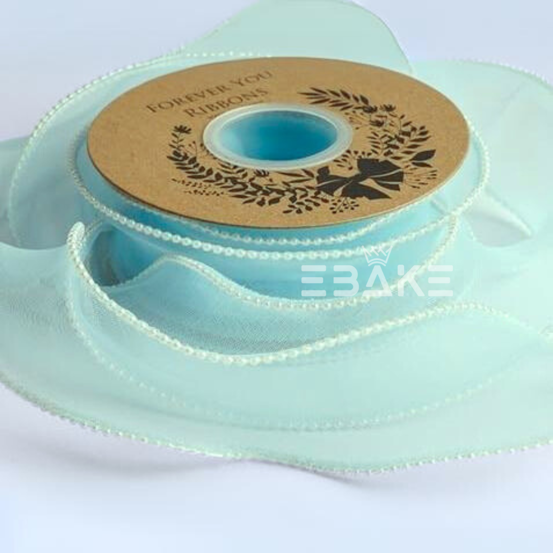 Pearl Net Organza Cyan Ribbon / Organza Moti Ribbon 2 Inch