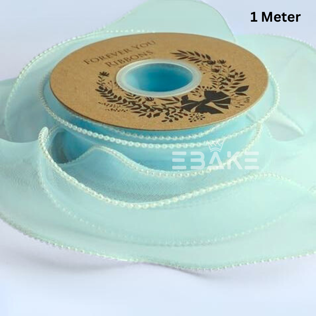 Pearl Net Organza Cyan Ribbon / Organza Moti Ribbon 2 Inch