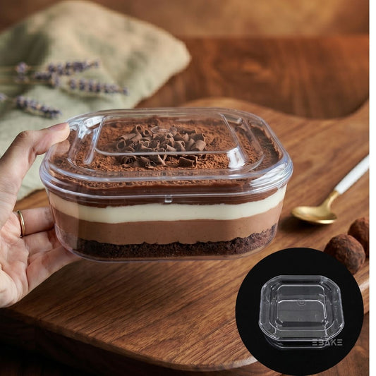 550ml Rounded Square Acrylic Dessert Box / Cake Tub With Lid