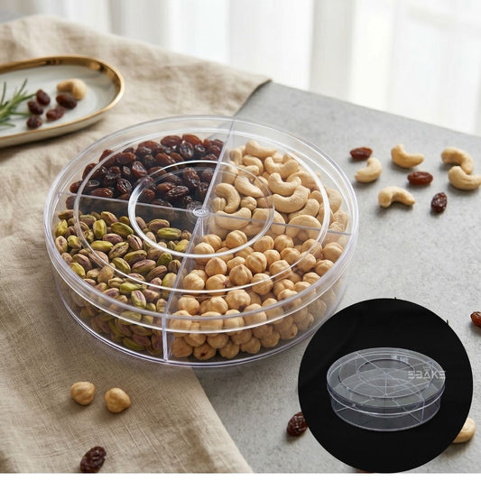 500ml Round Acrylic Dessert Box With Partition / Cake Tub With 4 Cavity 16*3.5cm