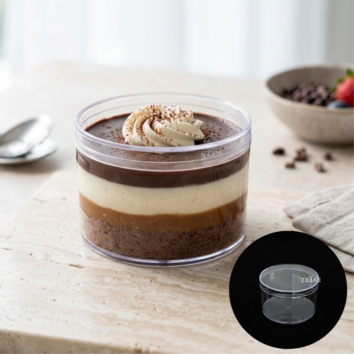 250ml Round Acrylic Dessert Box / Cake Tub With Lid