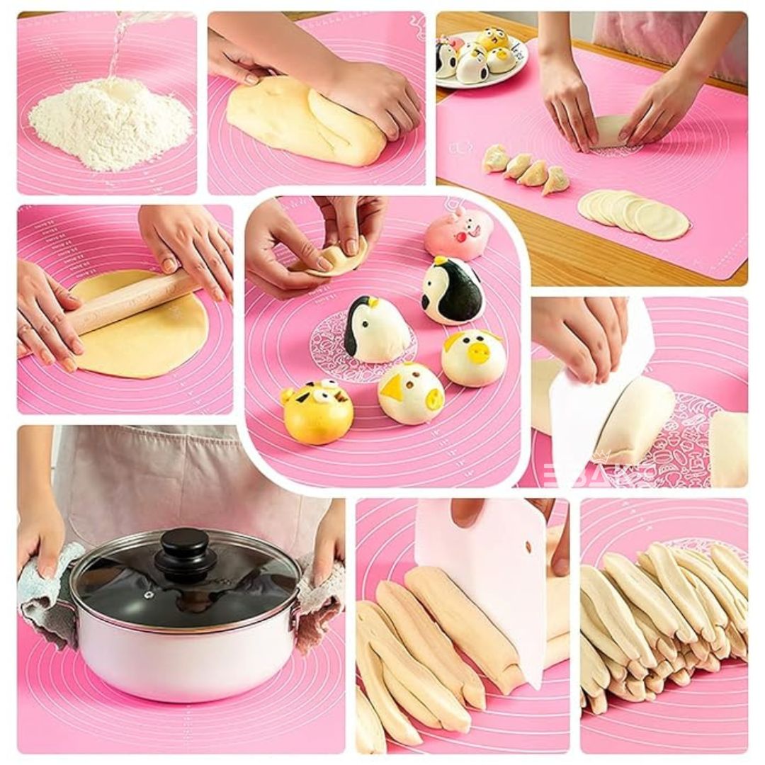 Pink Silicone Non Stick Multipurpose Baking Mat for Kneading & Fondant Rolling