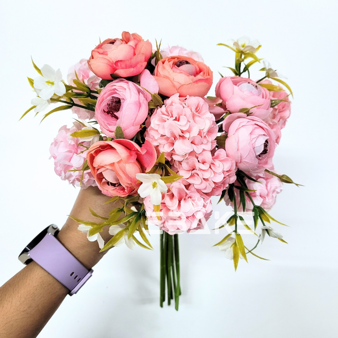 A1023 - B Peony & Hydrangea Bunch Pink (Peonies, Hydrangea & Fillers)